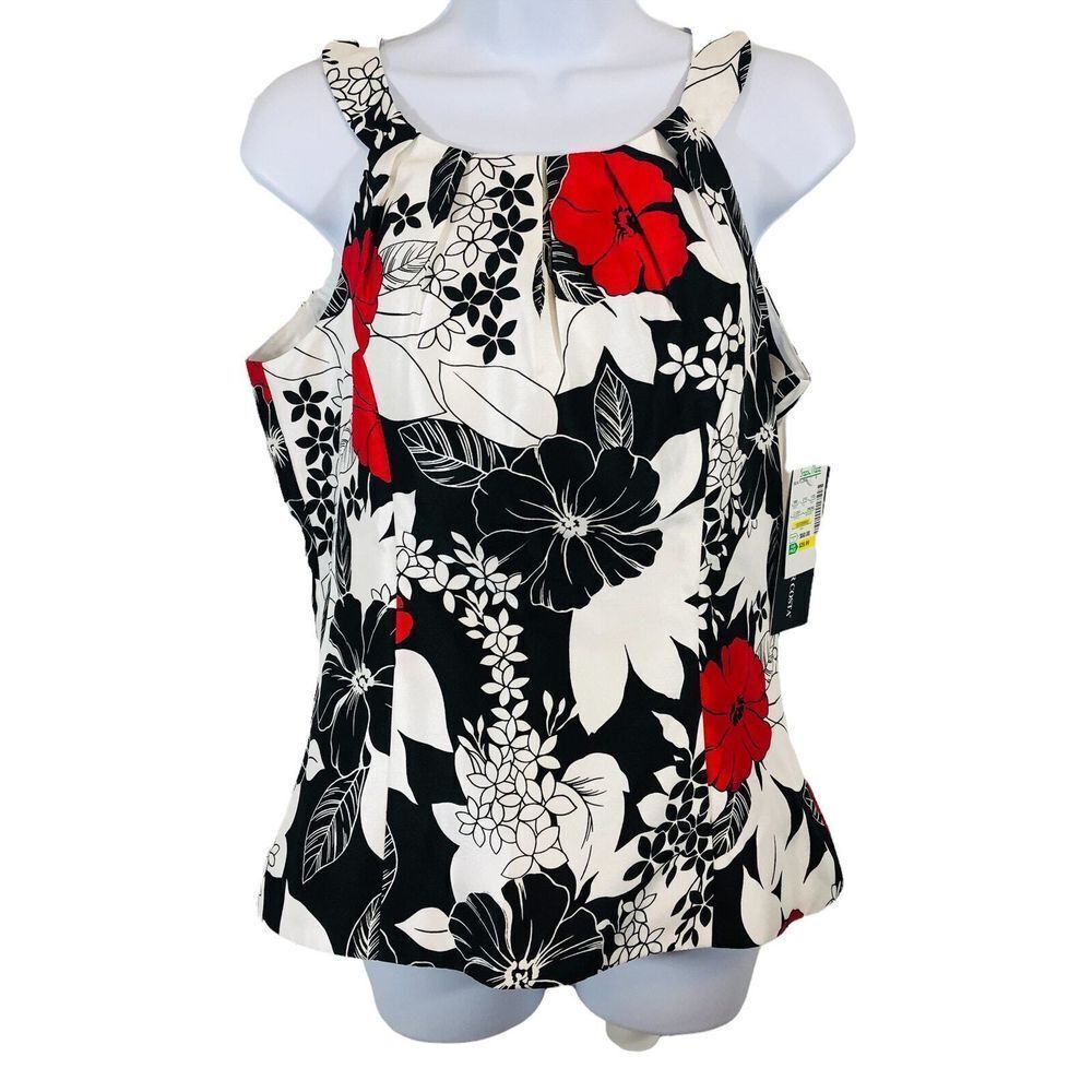 Victor Costa Women's SZβ 6 Sleeveless Lined Black White Red Floral Top NWT